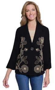 Multiples Petite Embroidered Shawl Collar Black Jacket (M35312J)