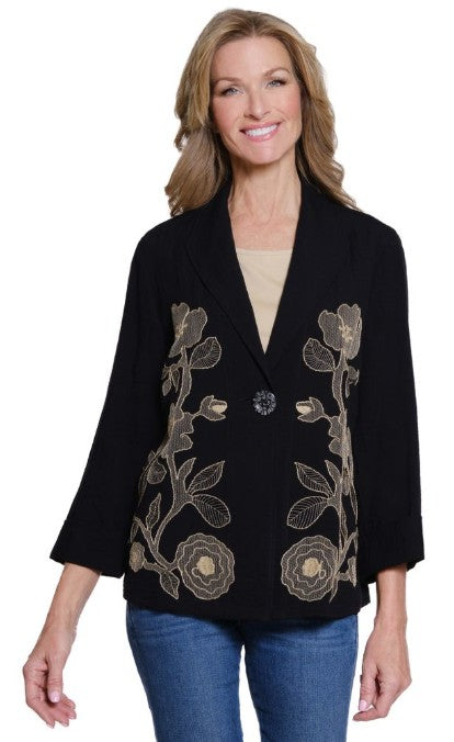 Multiples Petite Embroidered Shawl Collar Black Jacket (M35312J)