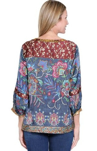 John Mark Navy Multi Mix Print Y-Neck Tunic (J35440TM)
