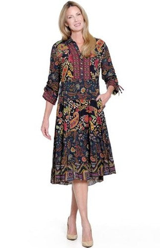 John Mark Embroidered Mix Print Cinch Sleeve Tiered Dress (J35474D)