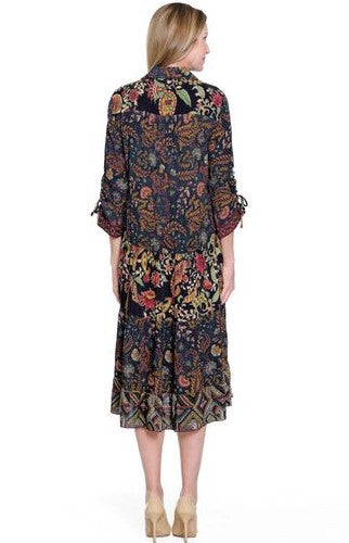 John Mark Embroidered Mix Print Cinch Sleeve Tiered Dress (J35474D)