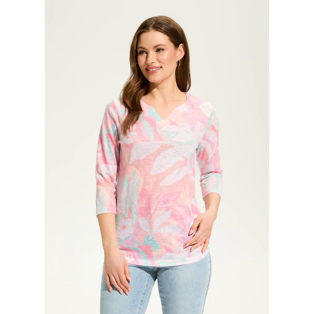 FDJ French Dressing Floral Camo Notch Neck Top