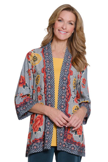 Multiples Floral Crepe Print Open Front Jacket (M35602JM)