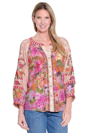 John Mark Embroidered & Embellished Split Neck Top (J35735BM) (PNK)
