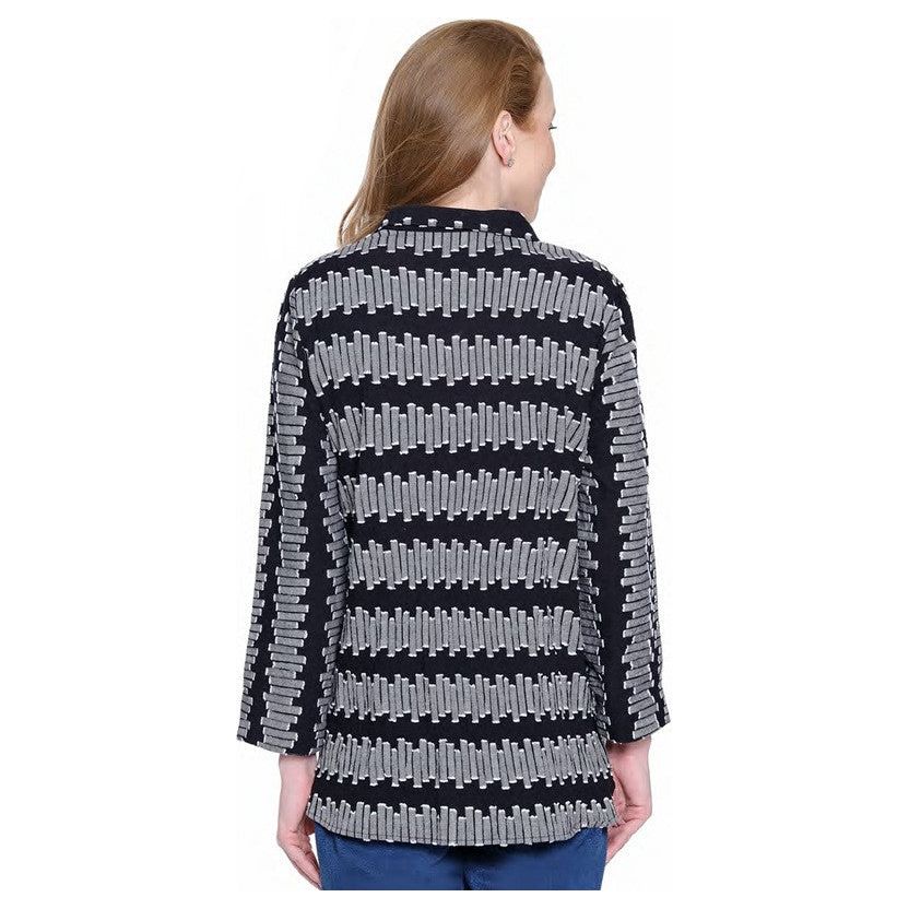 Ali Miles Black & White Woven Jacquard Button Front Shirt (A35810BM)