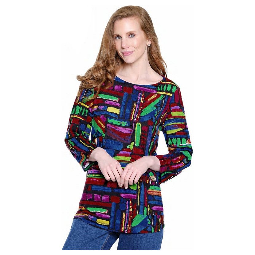 Ali Miles Color Abstract Print Knit Top (A35811TM)