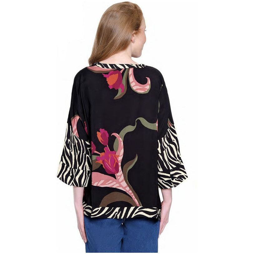 Ali Miles Mixed Print Dolman Sleeve Shirt (A35818BM)