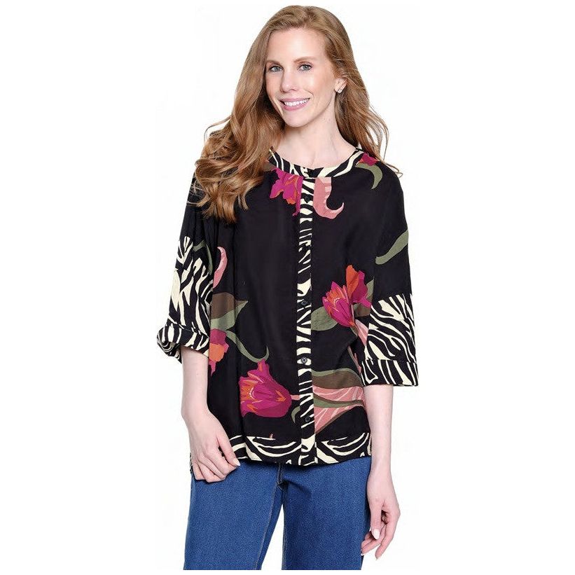 Ali Miles Mixed Print Dolman Sleeve Shirt (A35818BM)