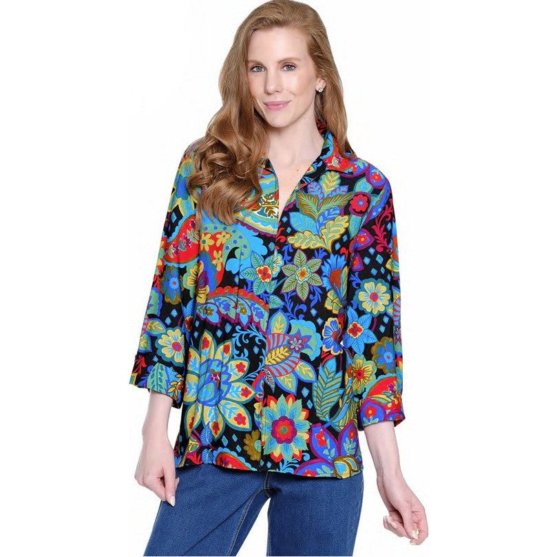 Ali Miles Woven Floral Popover Top (A35821TM)