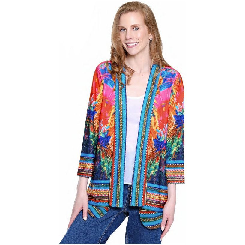 Ali Miles Abstract Floral Open Front Jacket (A35824JM)