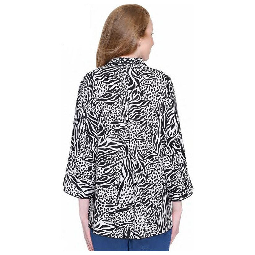 Ali Miles Woven Black & White Print Large Button Front Shirt /Jacket (A35830BM)