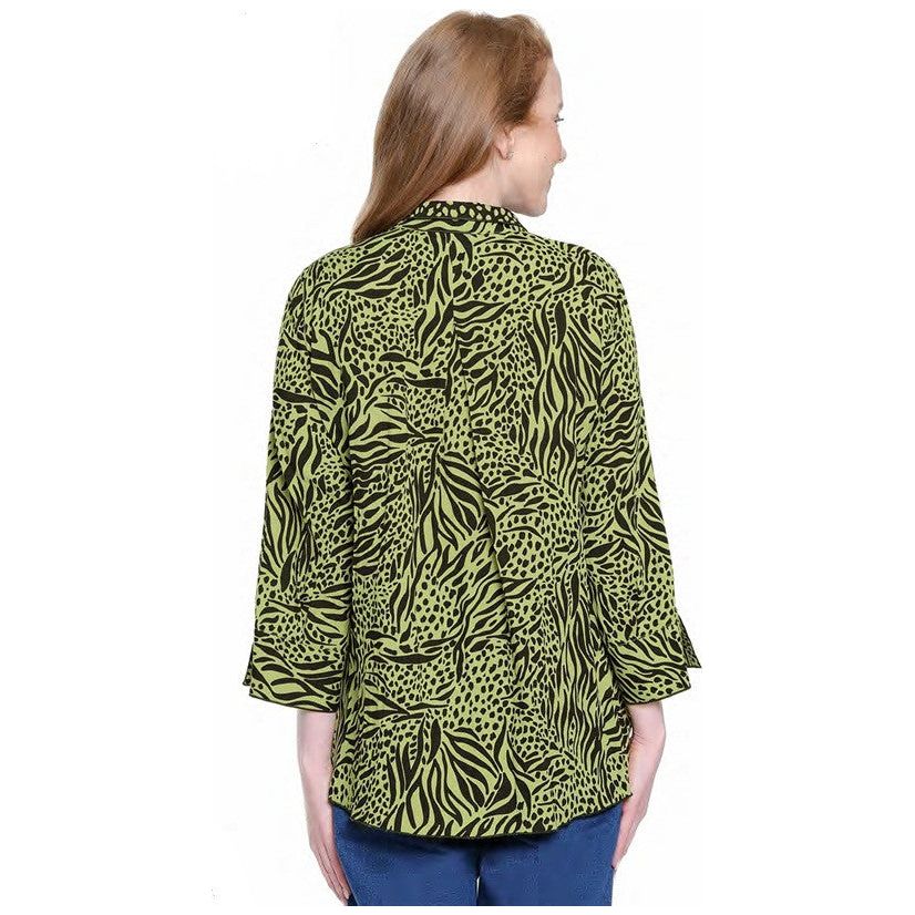 Ali Miles Woven Citron & Black Print Button Front Shirt (A35830BM)