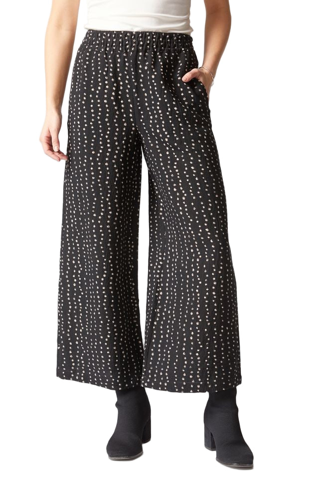 Habitat Express Dot Mix Wide Leg Solid Black Ankle Pant
