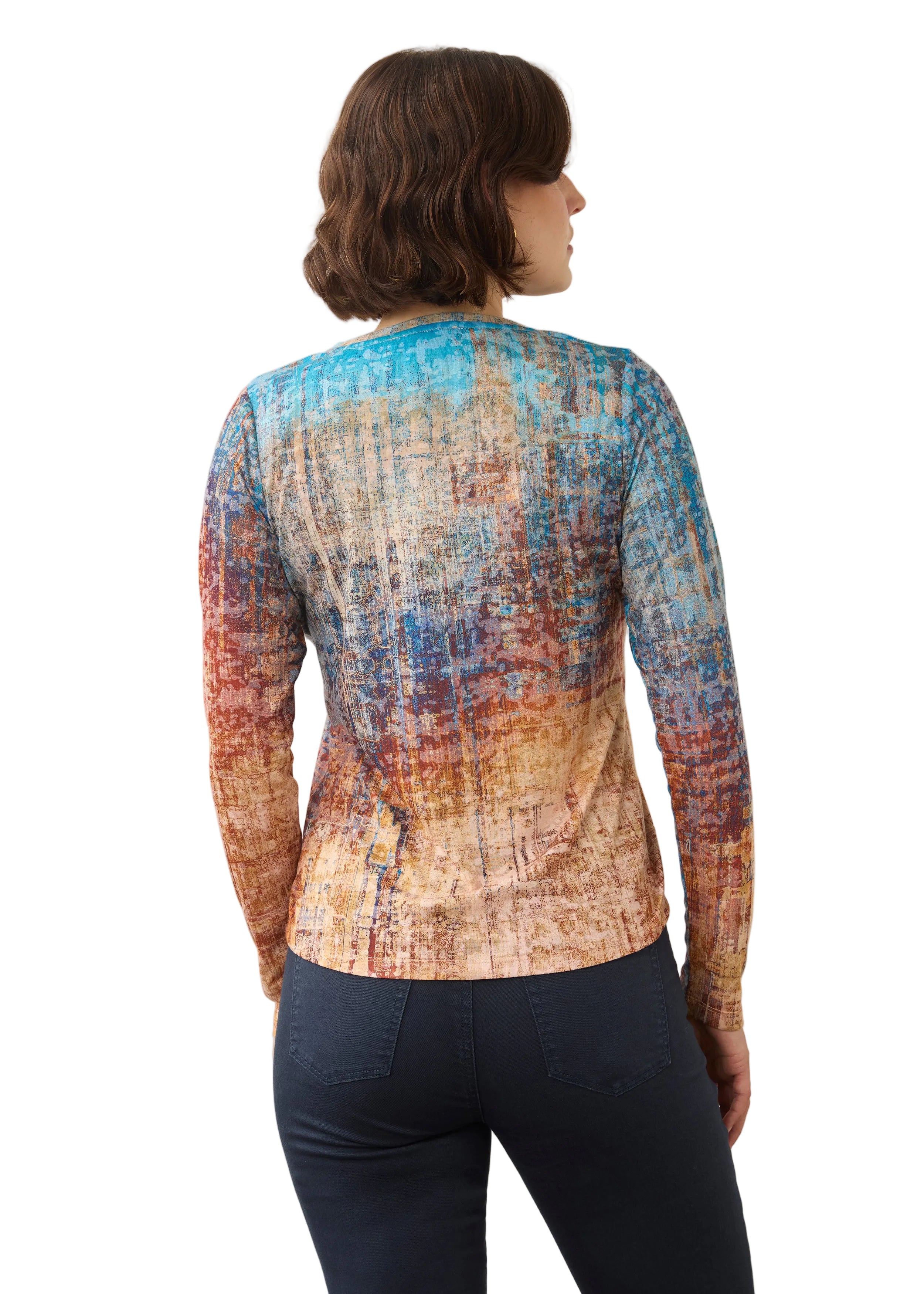 FDJ French Dressing Artist Print Tab Sleeve  V-neck Popover (3599844)(Sunset Blvd)