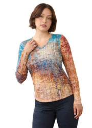 FDJ French Dressing Artist Print Tab Sleeve  V-neck Popover (3599844)(Sunset Blvd)