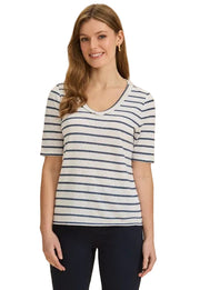 FDJ French Dressing Fringed V-Neck Top (NVY)