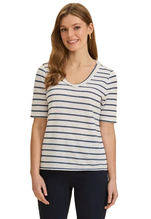 FDJ French Dressing Fringed V-Neck Top (NVY)