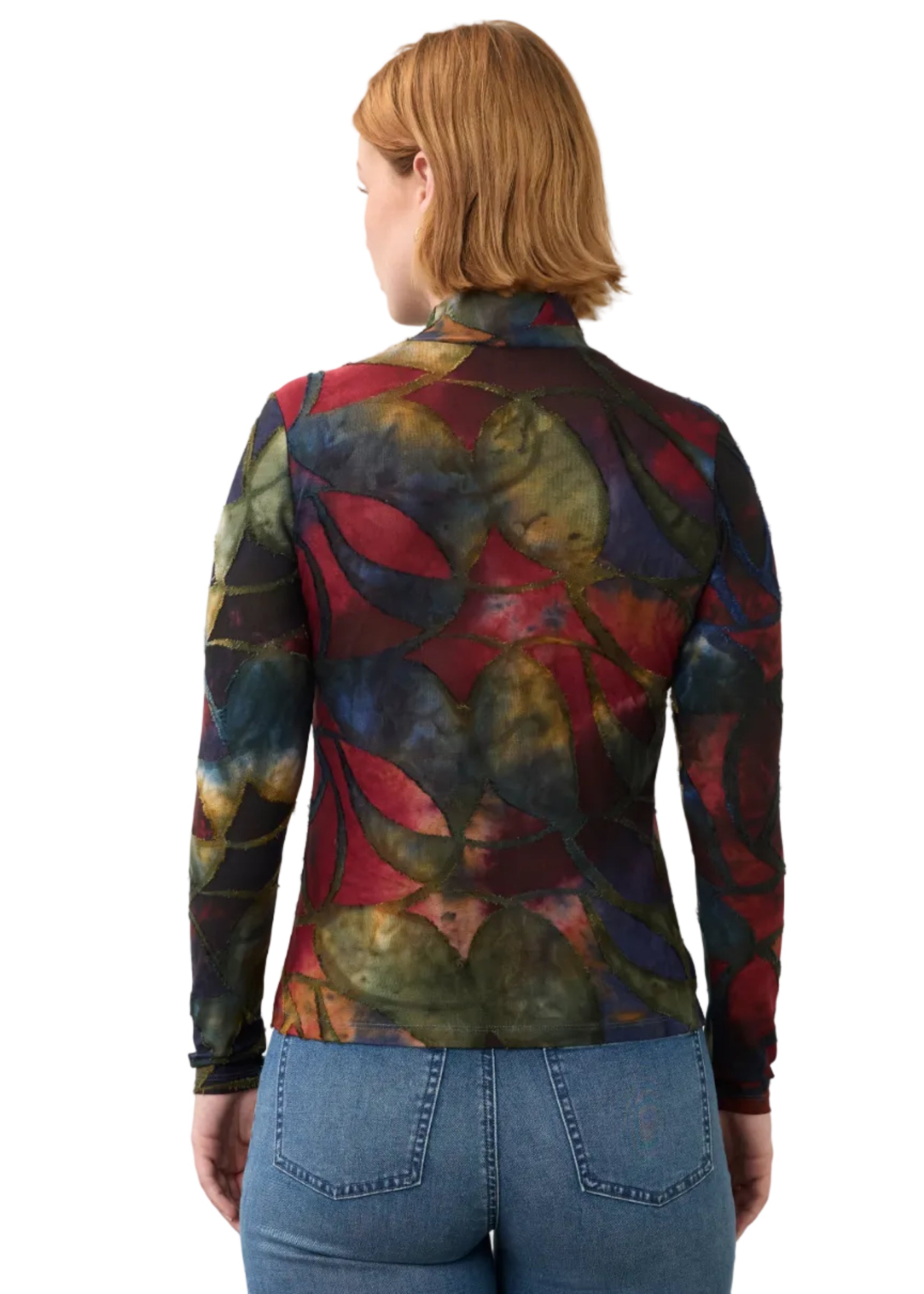 FDJ French Dressing Mock Neck Burn Out Textured Long Sleeve Top (3642126)(Autumnal)