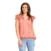 FDJ French Dressing Clay Flutter Sleeve Placed Eyelet Top