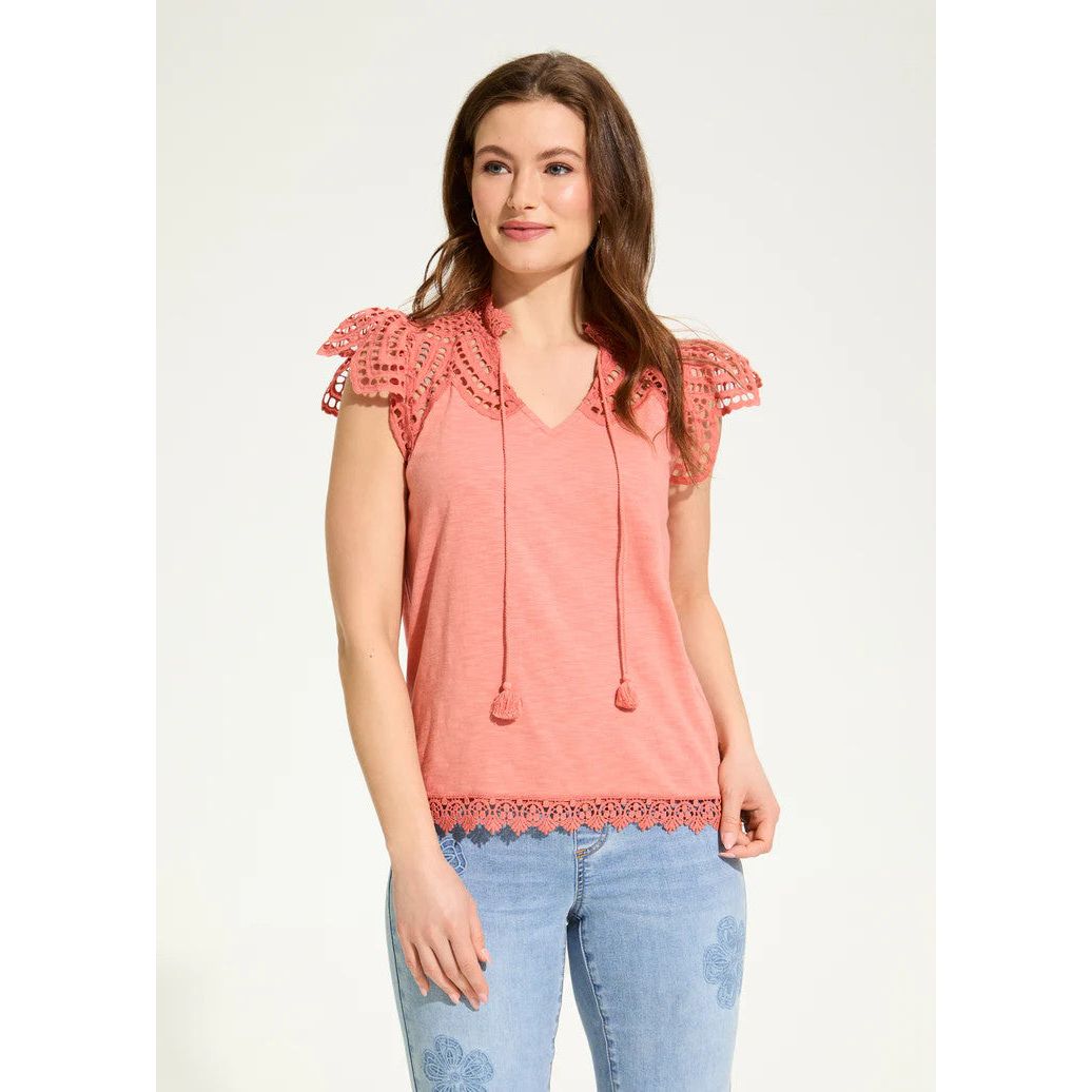 FDJ French Dressing Clay Flutter Sleeve Placed Eyelet Top