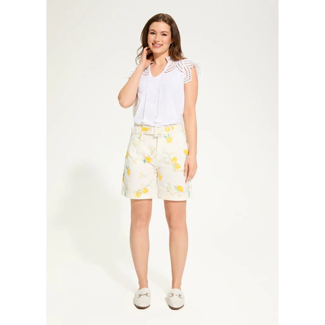 FDJ French Dressing White Flutter Sleeve Placed Eyelet Top