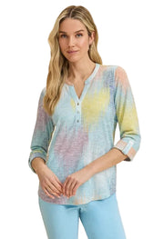 FDJ French Dressing Bright Heart Ikat Henley Top (3680435)