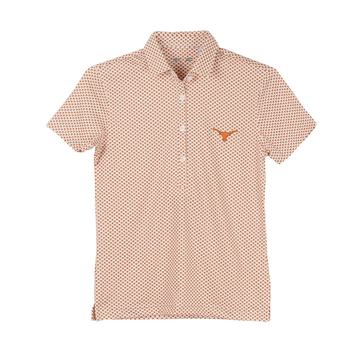 Texas Longhorn 40 Acres Ladies Steerhead All Over Logo Polo- White