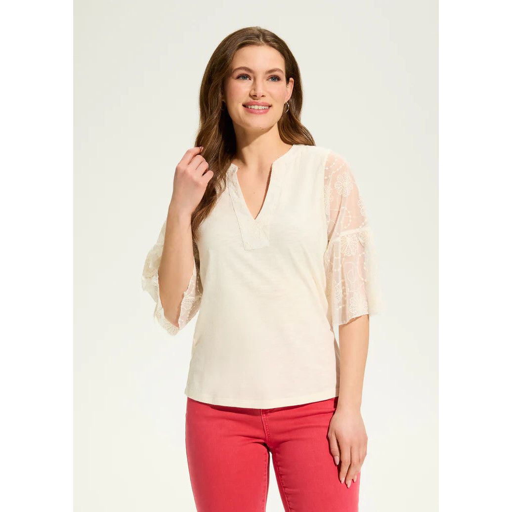 FDJ French Dressing Mesh Bell Sleeve Top