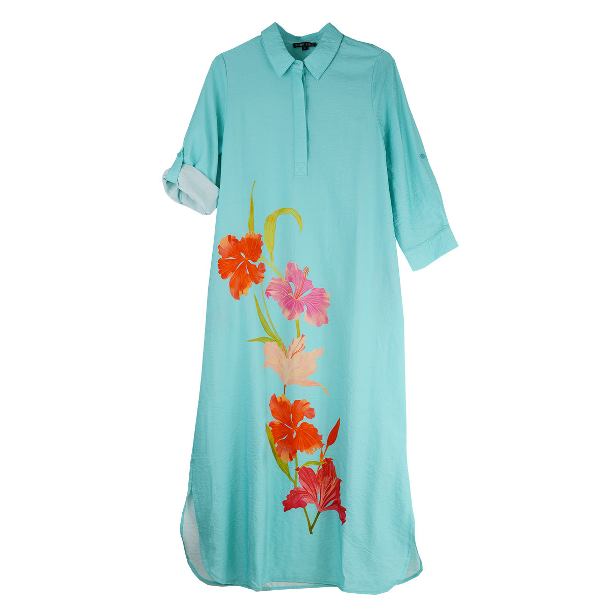 Boho Chic Maxi Self Belt Floral Dress (1292210) (Aqua)