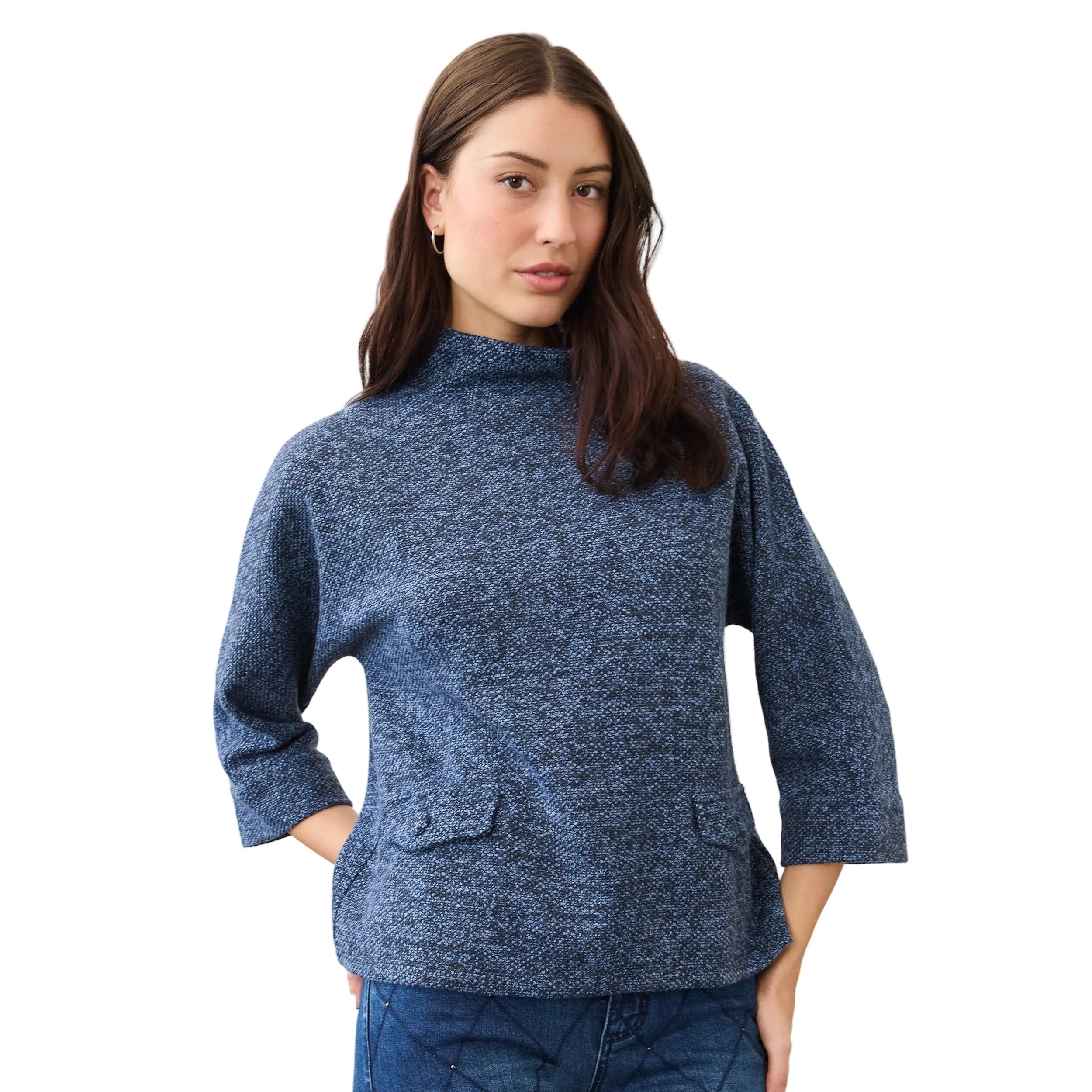 FDJ French Dressing Boat Mock Neck Knit Popover Sweater ( 3798959)(Indigo)
