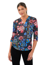 FDJ French Dressing 3/4 Sleeve Henley Botany Patchwork Top (3799451)