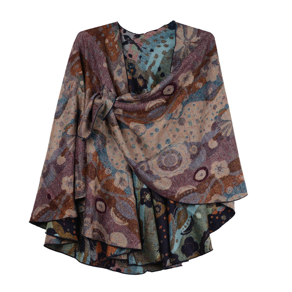 Rapti 100% Cashmere Reverse Loop Shawl (#37) OLV/AQUA