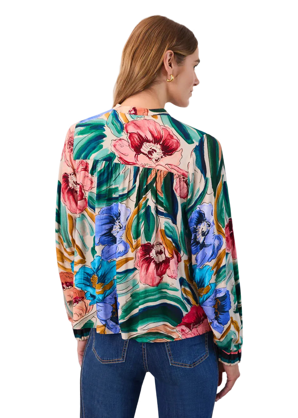 FDJ French Dressing Border Stripe V Neck Botany Watercolor Top (3800153)