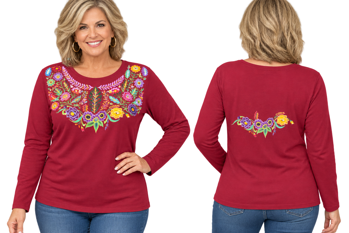 Sabaku Las Flores Huipil (413DCRbest) (Deep Crimson)