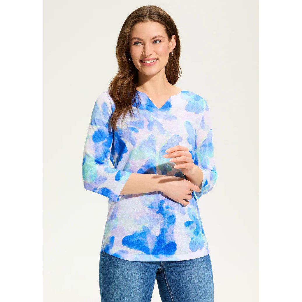 FDJ French Dressing Blue Watercress Notch Neck Top