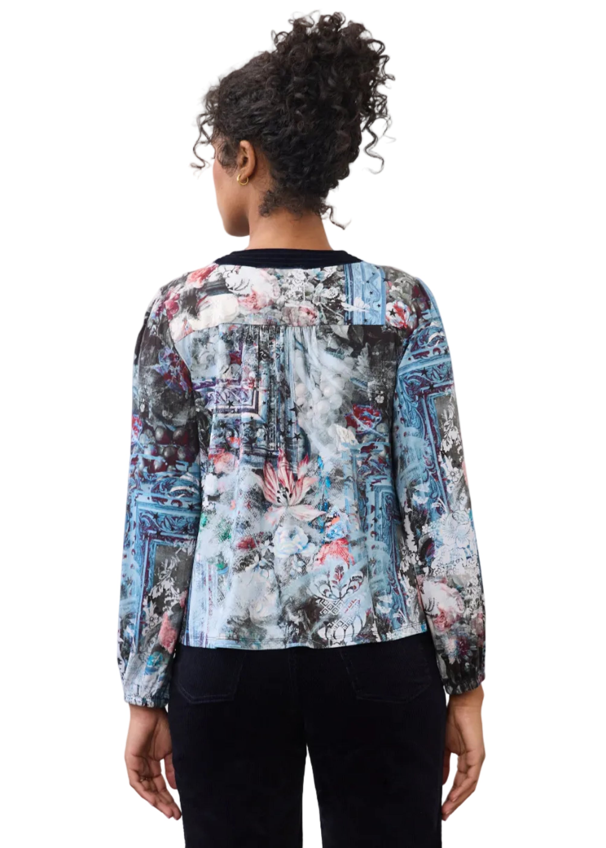 FDJ French Dressing Artist Print V-neck Popover (3875153)(Indigo Gallery)