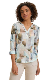 FDJ French Dressing Abstract Coppertone Washed Print Henley Top (COPPERTONE)