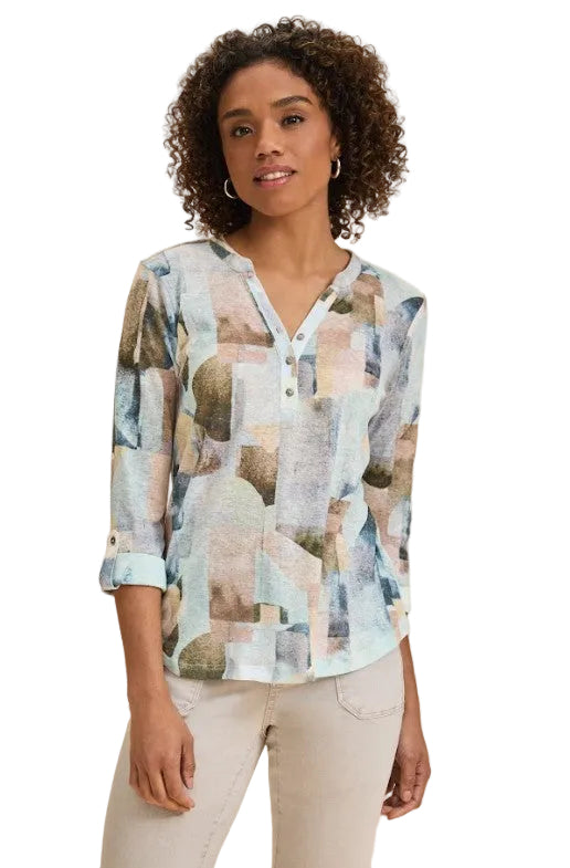 FDJ French Dressing Abstract Coppertone Washed Print Henley Top (COPPERTONE)