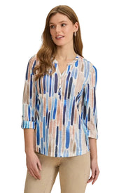 FDJ French Dressing Neutral Zippy Print Henley Top (NEUTBLU)(3926451)