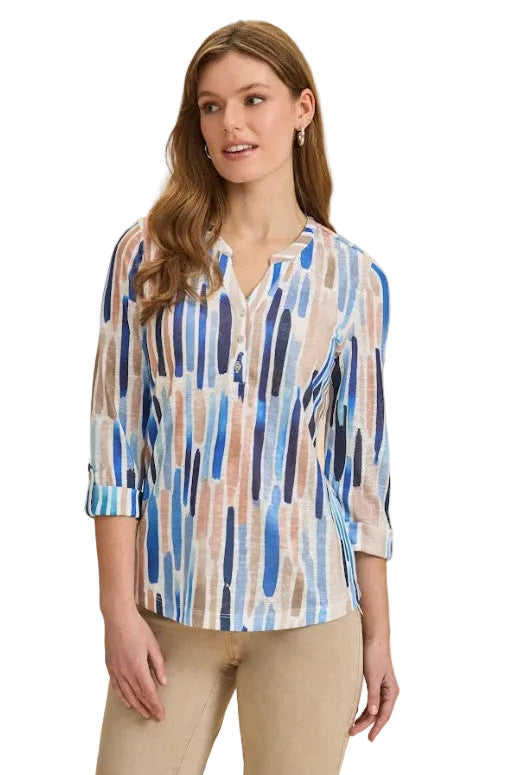 FDJ French Dressing Neutral Zippy Print Henley Top (NEUTBLU)(3926451)