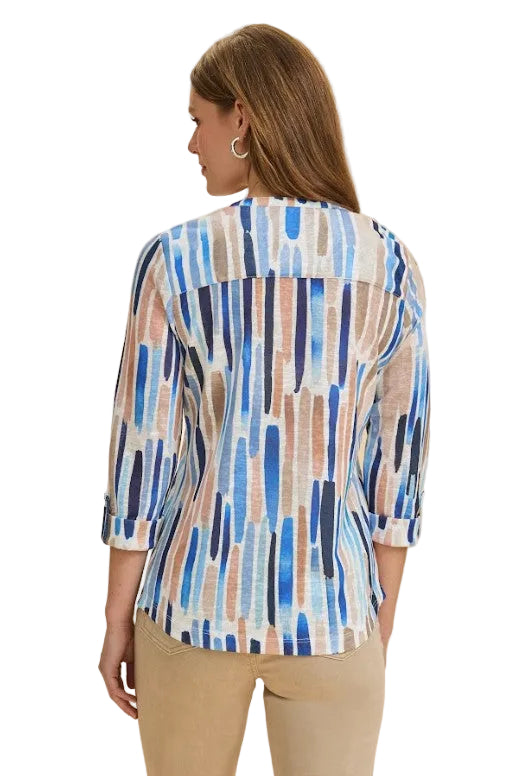 FDJ French Dressing Neutral Zippy Print Henley Top (NEUTBLU)(3926451)