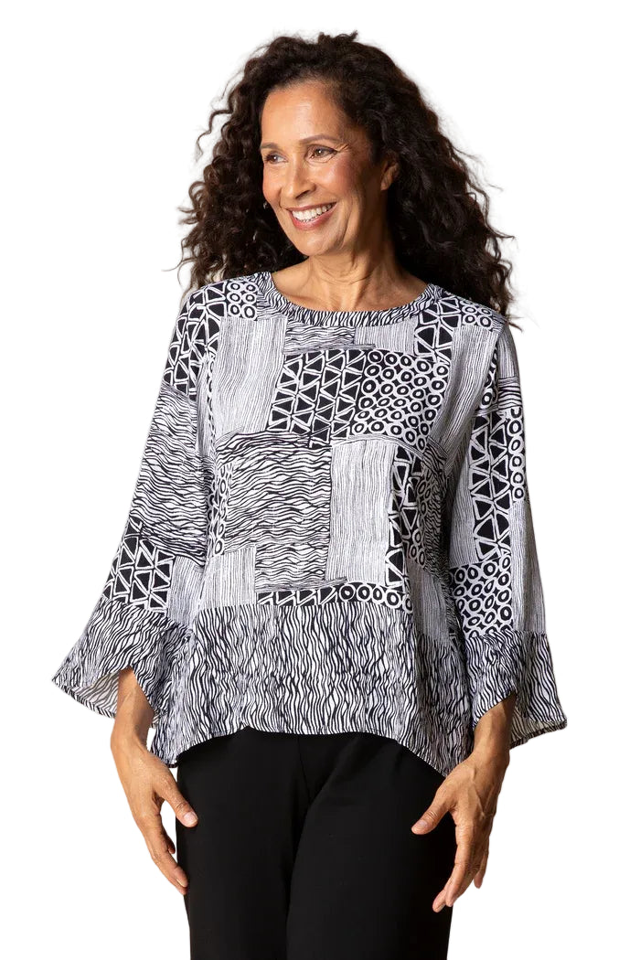 Habitat Bali Breeze Crepe Tulip Sleeve Pullover (Black)(39405)