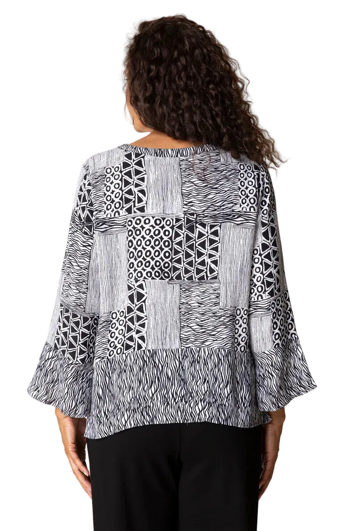 Habitat Bali Breeze Crepe Tulip Sleeve Pullover (Black)(39405)