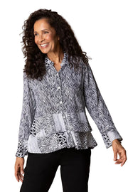 Habitat Bali Crepe Flounce Button Front Shirt (Black)(39425)