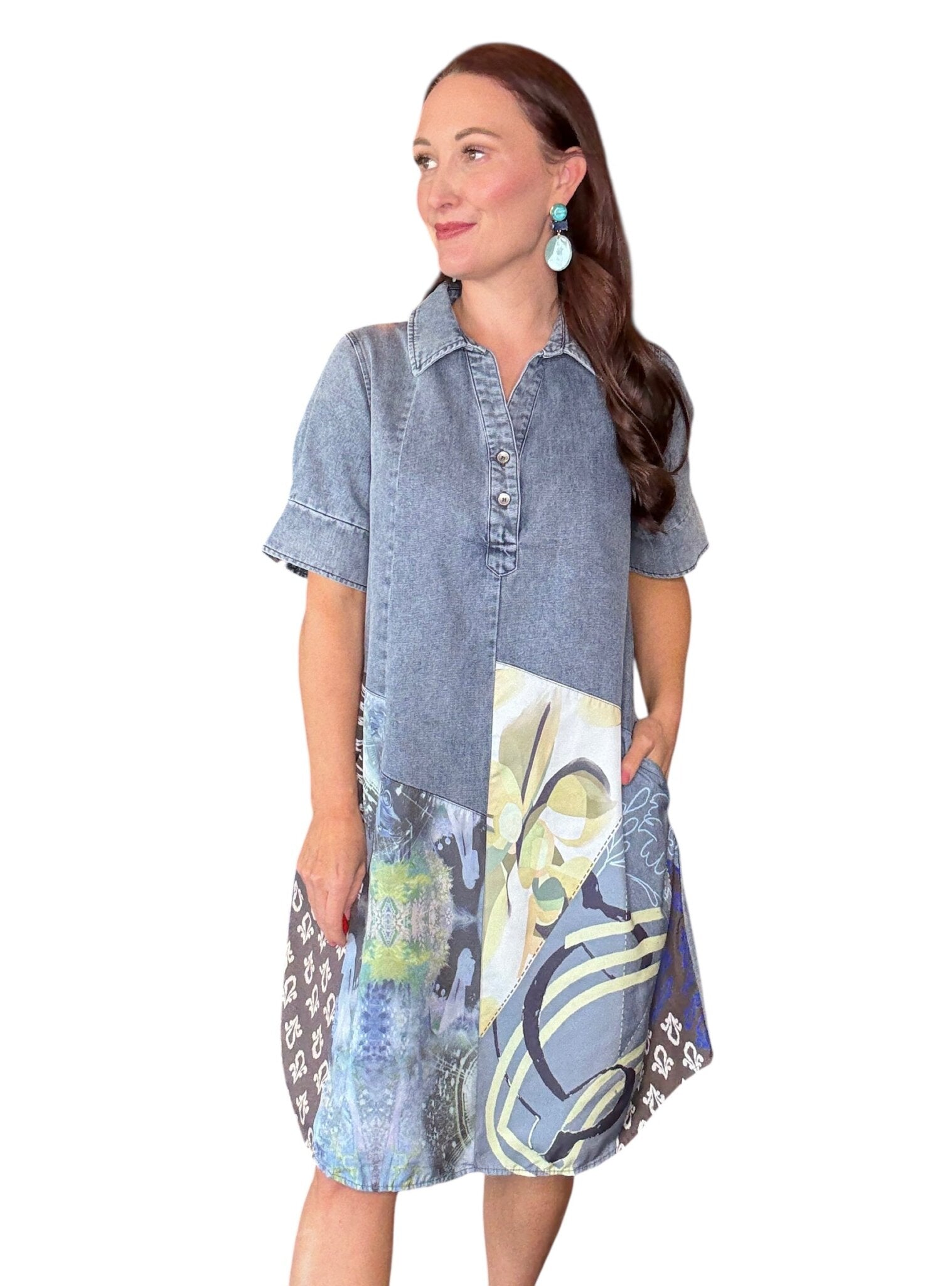 Lior Rina Short Sleeve Dress (Rina-1-AR) (Denim Mix Media)