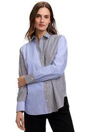 Foxcroft Meghan No Iron Pinpoint  Color Block  Stripes Long Sleeve Shirt (205819)