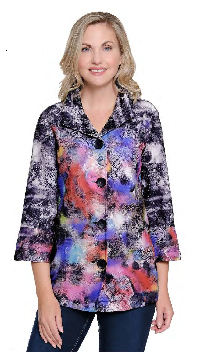 Ali Miles Woven Abstract Multi Print Button Front Jacket (A35407JM)