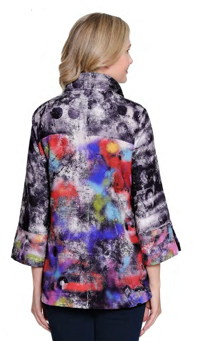 Ali Miles Woven Abstract Multi Print Button Front Jacket (A35407JM)