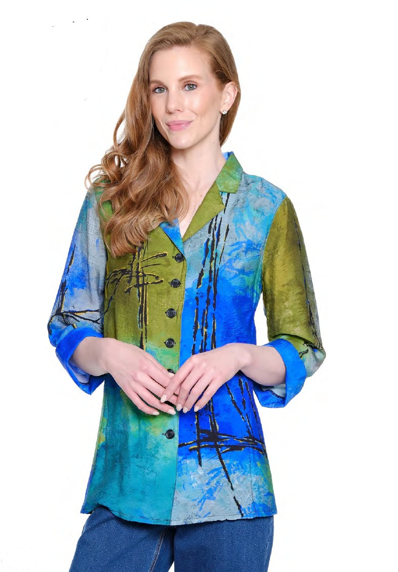 Ali Miles Woven Blue Green Popover Tunic (A35408BM)