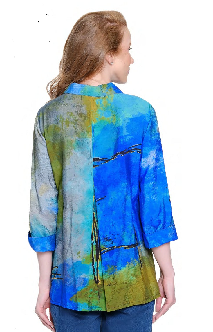 Ali Miles Woven Blue Green Popover Tunic (A35408BM)